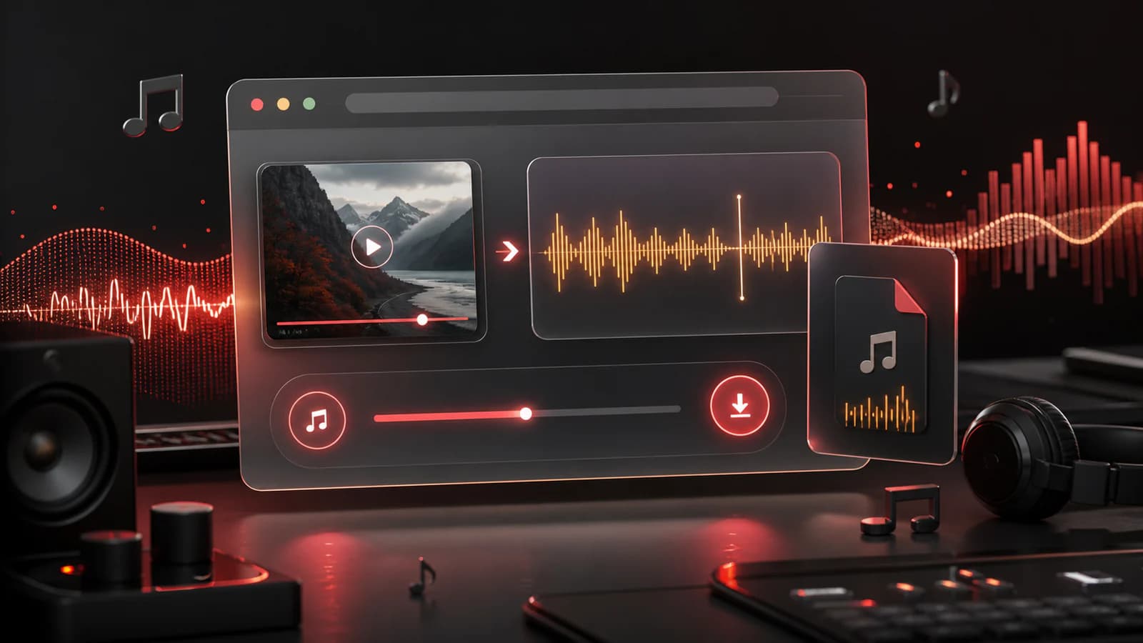 Abstract audio converter interface with waveform and download flow